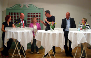 Rothe-Beinlich (Grüne), Weber (SPD), MdL Holzapfel (CDU), Rose (Moderator), Kemmerich (FDP), MdL Leukefeld (Linke) v.l.