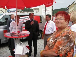 Iris Gleicke, MdB, Franz Müntefering, Rolf Baumann, MdL,Doris Kaldenbach, OV Oberes Feldatal v.l.