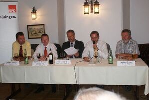 Dr. Hartmut Schubert, Christoph Matschie, Michael Wolf, Matthias Platzeck, Wilfried Präger (v.l.n.r.) 